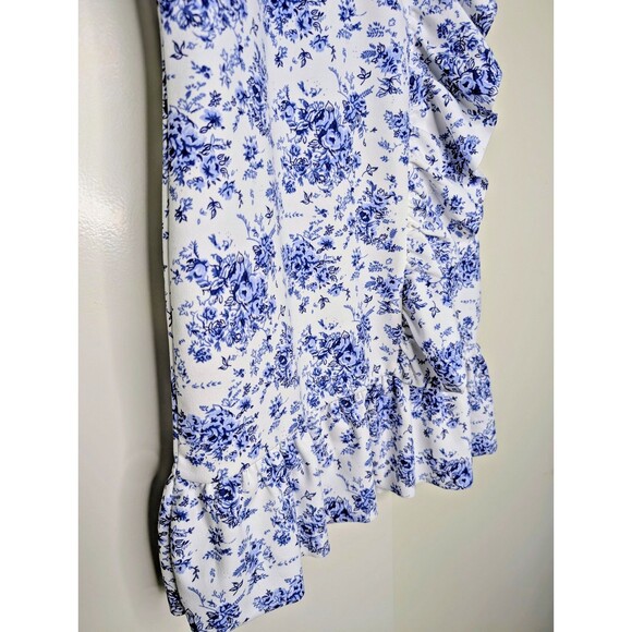 Missguided Sz 0 Mini Dress Floral White Blue Ruffle Toile Chinoiserie - Picture 6 of 10
